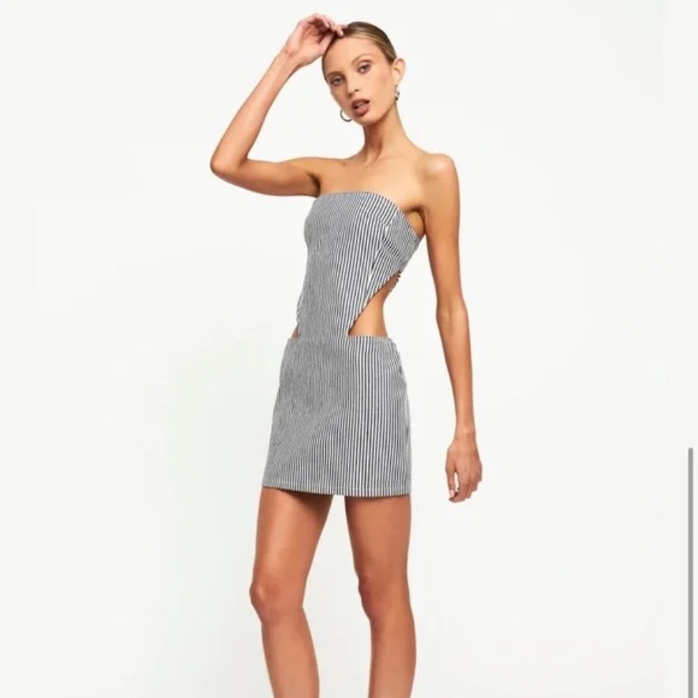 Lioness Blue & White Pinstripe Cutout Dress